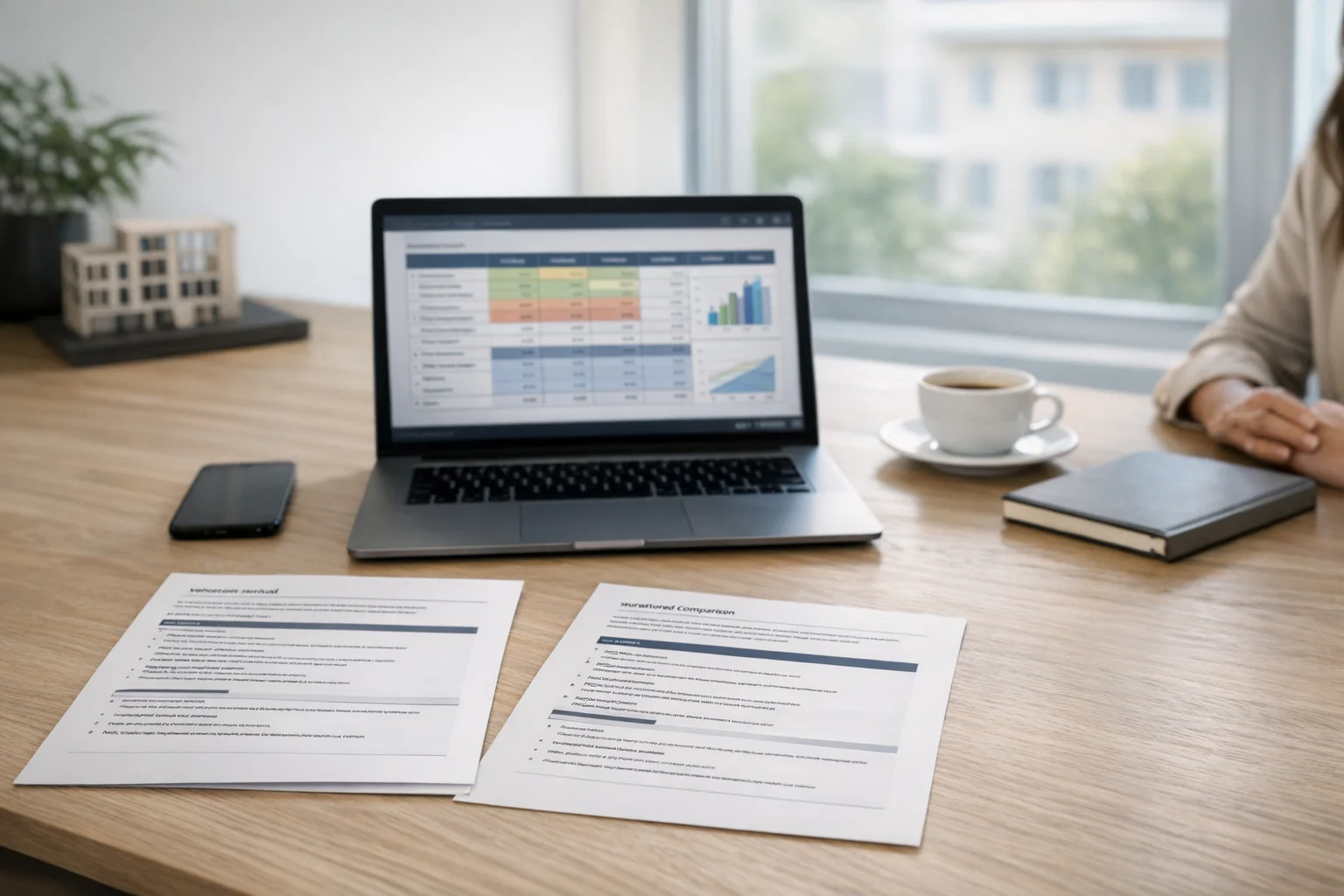 Method reference materials, notes, and structured valuation documents in a modern workspace
